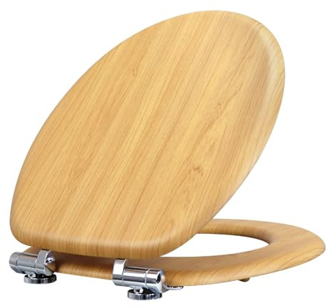 Fanmitrk Traditional Wooden Toilet Seat Soft Close, MDF Adjustable Hinges with Bottom Fixture,Easy to Clean and Install for Bathroom(Oak) 43.5 x 37.3 x 5.5 cm (JHE122-1-01)