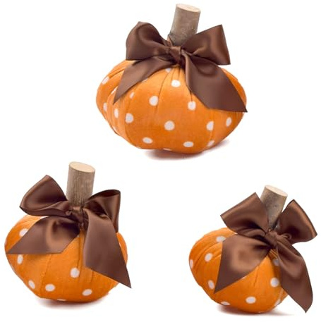 KHZen Récolte Festivals Decorative Tissu Pumpkin Figurines Ensemble 3 Points en Faux Tissu Ornements Citrouille Décoration d'halloween