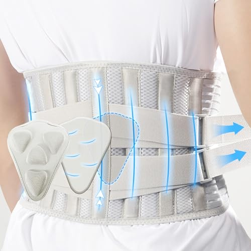 HouYa-Tec Rückenbandage zur LWS-Entlastung, Stützgürtel mit 6 Stützstreben für Damen & Herren, Verstellbare Rückenstütze für Arbeit, Sport & Alltag, Atmungsaktiv & Diskret, Schwarz (Weiß, M)
