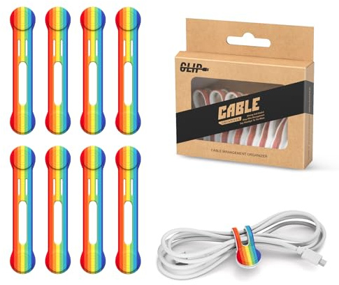 Kanemc 8 Pcs Magnetic Cable Ties, Reusable Cable Ties for Cable Management | Silicone Cable Ties With Magnets & Anti-Lost Holes, Elastic Cable Organiser Straps for Earphones, Chargers (Rainbow Colour)