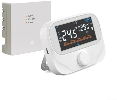 Termostato de caldera RF inalámbrico WiFi con horarios de calefacción programables, para aplicación inteligente Tuya, control remoto de temperatura ambiente, pantalla grande, blanco (WiTH3)