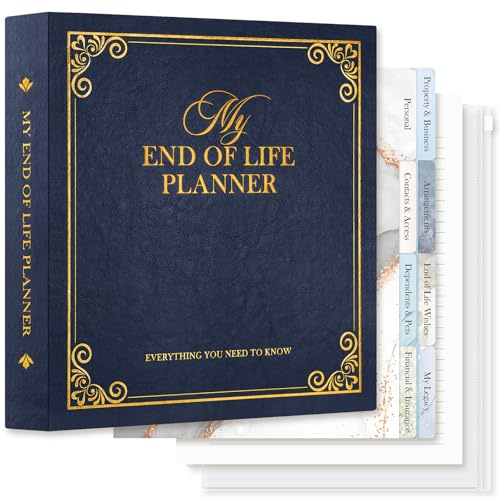 Lanpn Nachlassordner zum Lebensende – End of Life Binder, Todesfallplaner mit 8 Trennblättern & 10 Zipper Taschen, Alles Wichtige an einem Ort: Dokumente, Wünsche & Finanzen, Blau, Englisch