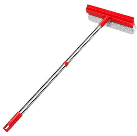 Window Squeegee with 18.5-28.5 Retractable Handle, 2-in-1 Squeegee for Window Cleaning Tool for Cars, Trucks, Glass Doors, Shower, Outdoor Windows – Window Cleaner (Red)