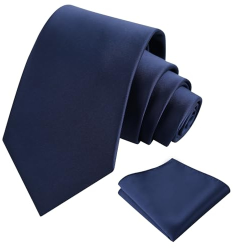 Alizeal Cravate et mouchoir pour homme de 8 cm de couleur unie classique d'affaires formelle avec poche carrée, 140A-Bleu marine, taille unique