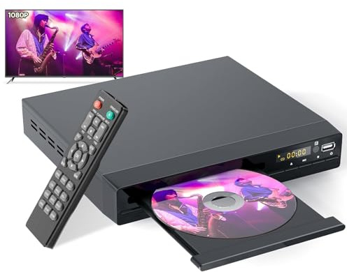 Plyisty Small DVD Player, 1080P All Region Mini DVD Players for Smart TV, USB/CD/MP3, with Remote Control (UK Plug)