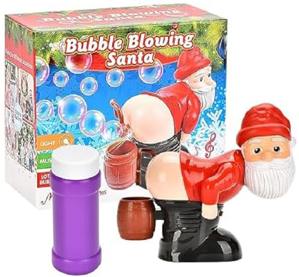 Bubble Booty Claus, Weihnachtsmann Seifenblasenmaschine für Kinder, Automatische Furz-Blasengebläse, Lustige Weihnachtsmann-Blasenblasmaschine mit Licht & Musik für Kinder Jungen und Mädchen
