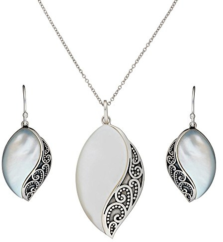 Juego de Joyas de Plata de Ley 925 con Filigrana Marquesa para Mujer - Pendientes y Collar de Hoja Curvada de Plata de Ley Estilo Vintage - Joyería Gótica érea Art Nouveau