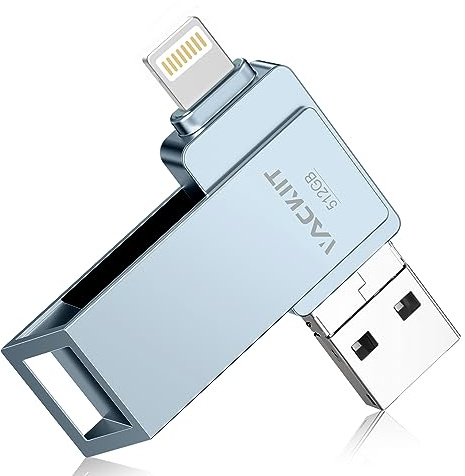 Unidades flash 3.0 de alta velocidad con certificación MFi de 512 GB, memoria USB 3ni1, almacenamiento externo para iPhone/PC/iPad/Android/más dispositivos para fotos y videos, transferencia de