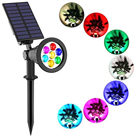 T-SUNUS Solar Garden Spotlight Outdoor 7 LED Color Change Spot Light 180° Adjustable, Auto-on/Off Security Light, Security Garden Landscape Lamps for Pathway Yard, Patio, Tree, Deck, Wall