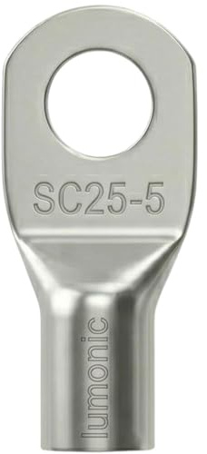 Lumonic 10 x Tube Cable Lug 25 mm² M5 I Crimp Cable Lug 25 mm2 Blank SC25-5 Ring Cable Lugs 25 mm², Cable Lugs 25 mm² I Ring Terminals, Cable Ring Terminals
