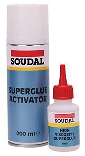 Soudal HIGH VISCOSITY SUPERGLUE 100g + ACTIVATOR 400ml Bonding MITRE Kit