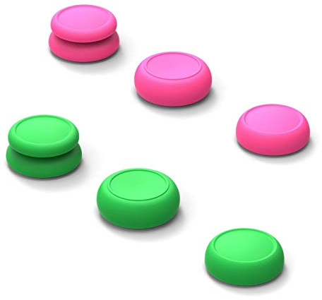 Skull & Co. Skin, CQC and FPS Thumb Grip Set Joystick Cap Analog Stick Cap for Nintendo Switch and Switch OLED Joy-Con Controller - Neon Pink+Green, 3 Pairs(6pcs)
