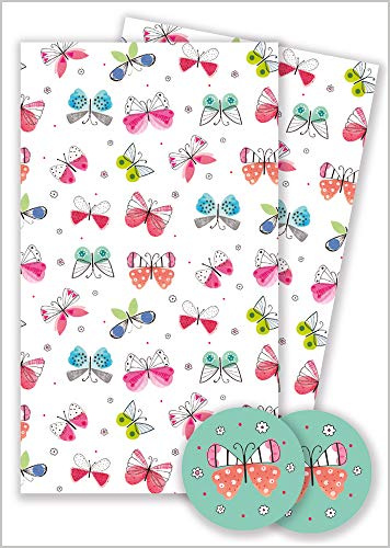 Abacus Cards 08778A Beautiful Butterflies Gift Wrap Pack with 2 Sheets & 2 Tags - Plastic Free & Fully Recyclable