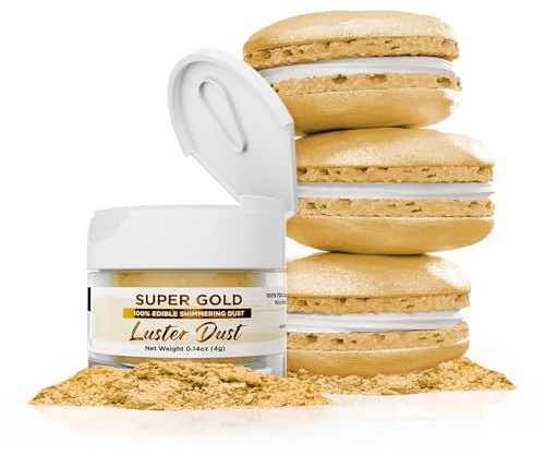 Luster Dust - Super Gold (4g 1x Jar) | Edible Vegan Dust & Paint for Cake Decorating, Ice Cream, Desserts, Cocktails and Beverages by Bakell
