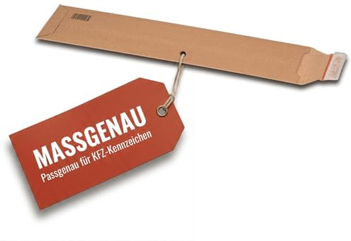 KK Verpackungen Versandtasche aus Wellpappe 140x590x50mm | 25 Stück, Karton-Versandtasche für KFZ-Kennzeichen | Selbstklebeverschluss & Aufreißfaden | Knick- und Kantenschutz