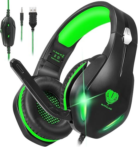 Stynice Casque Gaming avec Micro pour PS4 / PS5 / PC/Xbox One - Casque Gamer Audio Filaire Stéréo Surround avec Câble et LED - Ecouteurs Filaire à Réduction de Bruit