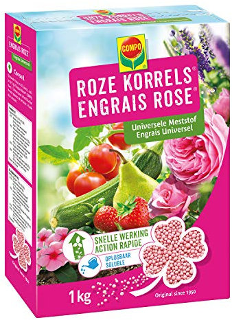 COMPO Rosa Granulat Universaldünger Schnellwirkend löslich für Blumen, Pflanzen, Gemüse und Obst 1kg