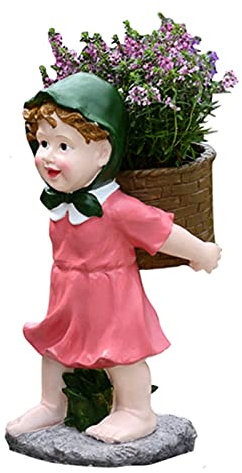 XXXXW Gartenstatuen Netter Junge Mädchen Blume Topf Garten Garten Statue Dekoration Kreative Große große sukkulente pflanztopf Outdoor Statue Dekorative Gartenskulptur (Color : Back Pot Girl)