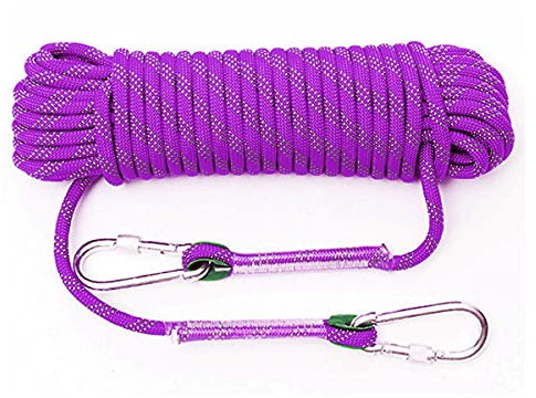 QHY Corde D’Escalade en Rappel Auxiliaire en Polyester/Nylon 10mm avec Mousqueton À Verrouillage Corde De Survie À Usages Multiples Et Ultra-résistante (Color : Purple, Size : 20m*10mm)