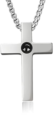 Cofest Foto Projektion Halskette Personalisiert Kreuz, Custom Herren Damen Paare Kruzifix Anhänger Halsketten, Romantische Liebe Erinnerung Halskettes Hochzeit Jahrestag Schmuck Geschenk (Silber)