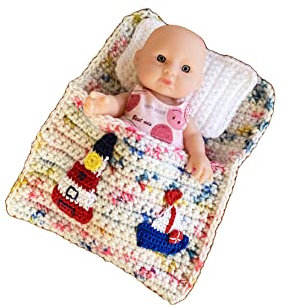 Puppenbettchen - Schlafsack für Puppen ca. 15 cm Leuchtturm und Segelboot