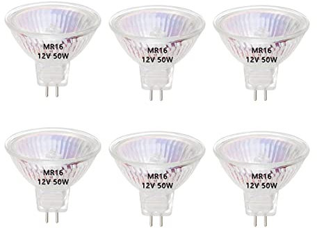 AHEVO MR16 Halogen Light Bulbs, 50W 12V, GU5.3 Bi-Pin Base MR16 Halogen Spotlight Bulbs, 2800K Warm White,‎ Dimmable, Pack of 6