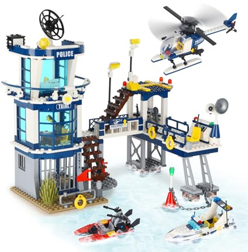 City Police Station STEM Building Sets, Compatible with Lego Military Helicopter Airplane,Boats Ship, Swat Team,Building Kit for Kids, 565 PCS Best Gift for 6-10 Boys
