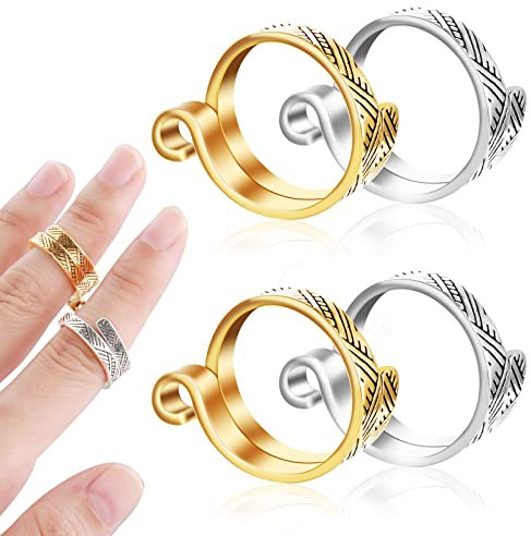 WLLHYF 4PCS Stricken Häkeln Schleife Ring, einstellbare Häkeln Schleife Ring Haken geflochtene Stricken Ring Garn Führer Finger Halter Stricken Handwerk Zubehör Werkzeuge für Mutter Oma Geschenke