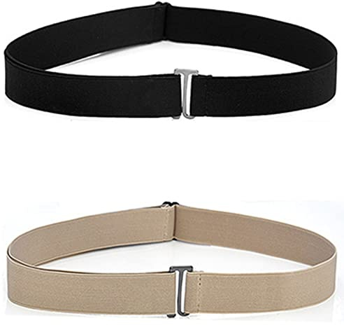 BLMHTWO 2 cinture elastiche invisibili, regolabili, senza fibbia, cintura elastica da donna, con fibbia piatta in metallo, cintura in vita per jeans, pantaloni e abiti da donna, Nero , M