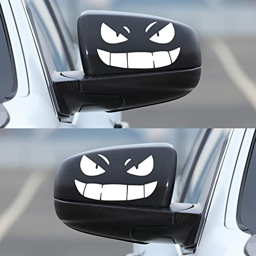 Lustige Rückspiegel Aufkleber, 2 Pcs Lustige Aufkleber für Auto Autodekoration Aufkleber Monster Lächelndes Gesicht für Auto Dekoration Aufkleber (weiß)