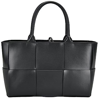 Damen-Schultertasche aus gewebtem Leder, mit Tragegriff oben, Arbeitstasche mit passender Clutch.., A-Schwarz, Large