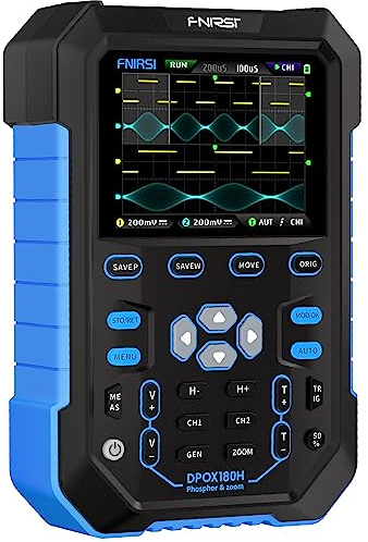 QDTimes Oscilloscope FNIRSI DPOX180H Handheld Dual Channel Digital Oscilloscope 180MHz-3DB 2 In 1 Function Signal Generator Fluorescence Display ZOOM