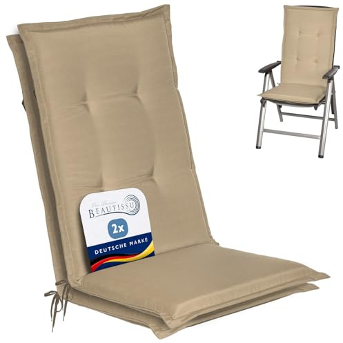 Beautissu Set di 2 Cuscini per Sedie da Esterno 120x50x6 cm Loft HL – Resistente e Comodo Anche Cuscino per Sdraio da Esterno Reclinabili Spiaggine e Poltrone – Beige