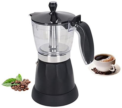 Topyond Cafetière électrique Italienne Transparente 6 Tasses, Matériau Résistant à la Chaleur, Cafetière Moka pour la Cuisine de la Maison(European Standard 220-240V)