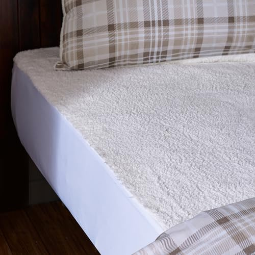 Catherine Lansfield Sábana Bajera Ajustable de Forro Polar térmico para Cama Doble, Color Crema