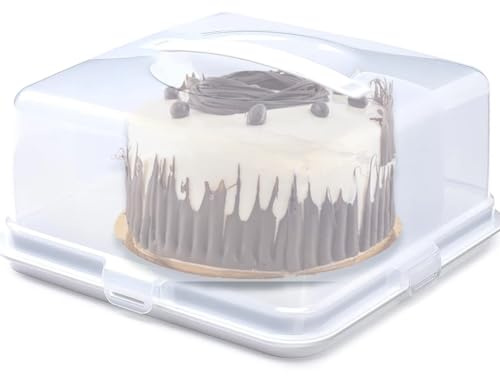 UR CHOICE Large Square Cake Box | Container Holder with Locking Handle | Food Storage Takeaway for Cakes, Desserts, Pies | 11 Inch Cake Storage Container Cover Box