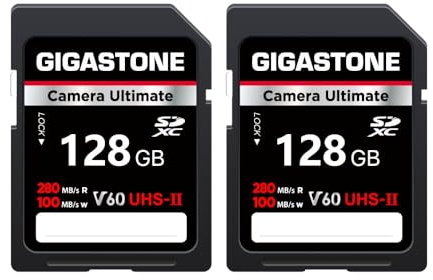 【5 Años Recuperación de Datos Gratis】 GIGASTONE UHS-II V60 128GB Paquete de 2 Tarjetas SD Cámara Ultimate hasta 280/100MB/s, U3 4K Ultra HD UHD Video, Canon, Sony, Pentax, Kodak, Panasonic