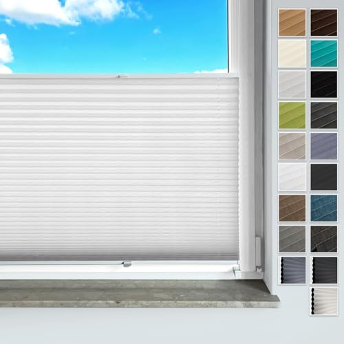 Rollmayer Plissee ohne Bohren Klemmfix Binco Weiß B50cm x H150cm | Faltrollo mit Klemmträger für Fenster und Tür Sichtschutz & Sonnenschutz Lichtdurchlässiges Plisseerollo