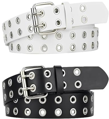 EPINGBP 2 Stück Nietengürtel Y2k, Punk Style Doppelloch-Gürtel für Damen und Herren - Hip Hop Rock Gothic Cosplay Jeans Hosen