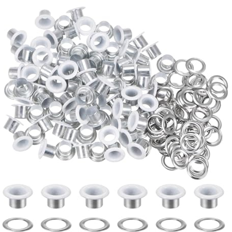 QUARKZMAN 100 Ensembles Œillets en Métal de 6mm ID avec Rondelles, 7mm de Hauteur Œillets en Fer pour Chaussures, Vêtements, Ceintures, Étiquettes, Sacs, Tissus, Cuir, Blanc