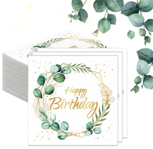 40 Stück Servietten Geburtstag Eukalyptus, Grüne Servietten, Papierhandtücher Weihnachtsfeier Dekorationen, Servietten für Partys, Geburtstage