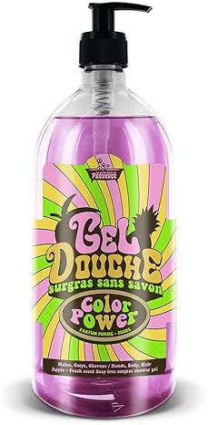 Gel Douche Surgras sans savon Color Power Les Petits Bains de Provence - 1L - Parfum Pomme-Pêche, Série Limitée HAPPY
