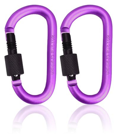 2Pcs Carabiner Clip Locking Carabiner, 7.8cm/3inch Purple Aluminum Alloy D-Ring Carabiners Key Locking Key Chain Clip Hook for Camping, Hiking, Traveling, Fishing, Backpack Keychains Keyring Outdoor