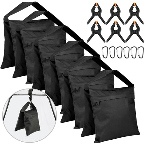 6 Pack Photography Sandbag Heavy Duty Sand Bags with Zipper Weight Bag Saddlebag Design for Photography Stand with Spring Clamps & Buckle Sand Bag Weights for Backdrop Stand Photo Tripod