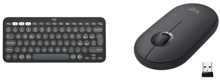 Logitech Pebble Keys 2 K380s, tastiera Bluetooth multidispositivo & Pebble Mouse wireless con Bluetooth o ricevitore da 2,4 GHz, mouse sottile per computer