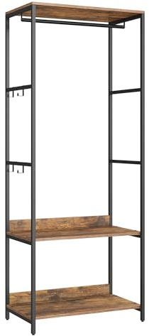 SONGMICS Guardaroba, Stand Appendiabiti, Armadio Aperto con Aste per Appendere, Ripiani Portaoggetti, Ganci Rimovibili, 60 x 40 x 181 cm, Marrone Vintage RGR006B01