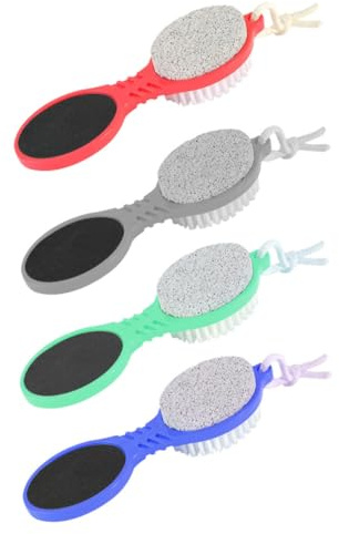 4 Stück Fußpflege mit Hornhautentferner aus Pp, Edelstahl und Stein | Fußfeilen für Pediküre, Ergonomisches Design, Angenehmer Griff, Praktische Mehrfachausführung Zufällige Farbe
