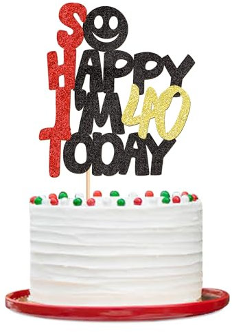 Blumomon 1pc 'So Happy I'M 40 Today' 40th Birthday Cake Toppers - Decorations for 40th Party Supplies