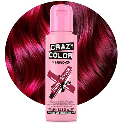 Crazy Color Ruby Rouge Red Hair Dye 100ml | Vibrant Semi Permanent, Highly Pigmented Conditioning & Oil Nourishing Vegan Formula | No Bleach or Ammonia