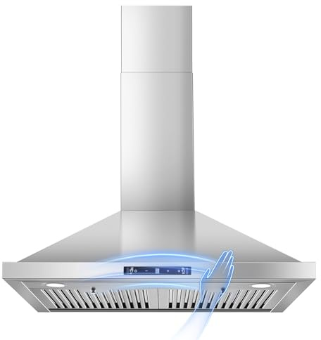 Wall Mount Range Hood 30 inch, 700 CFM Kitchen Hood Stainless Steel Stove Vent Hood with Gesture Sensing & Touch Control, Ducted/Ductless Convertible Duct, 3-Speed Fan, LED Lights, Baffle Filters
